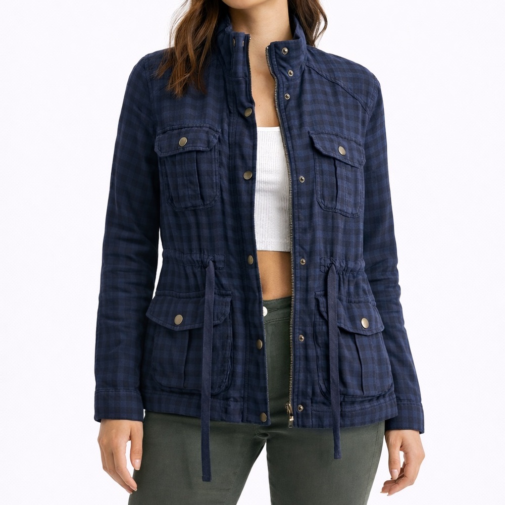 American Eagle Navy Plaid Utility Jacket